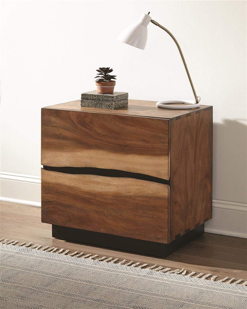 Coaster Home Furnishings Winslow Farmhouse Wood 2-Drawer Bedroom Nightstand Bedside Table Organizer Unit With Usb Charging Outlet Smokey Walnut 223252